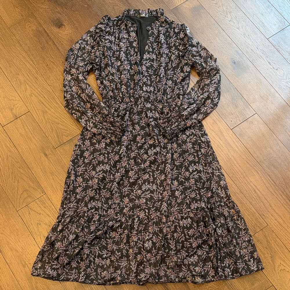 Aqua Floral Black and Pink Women's Dress M/L C9-006